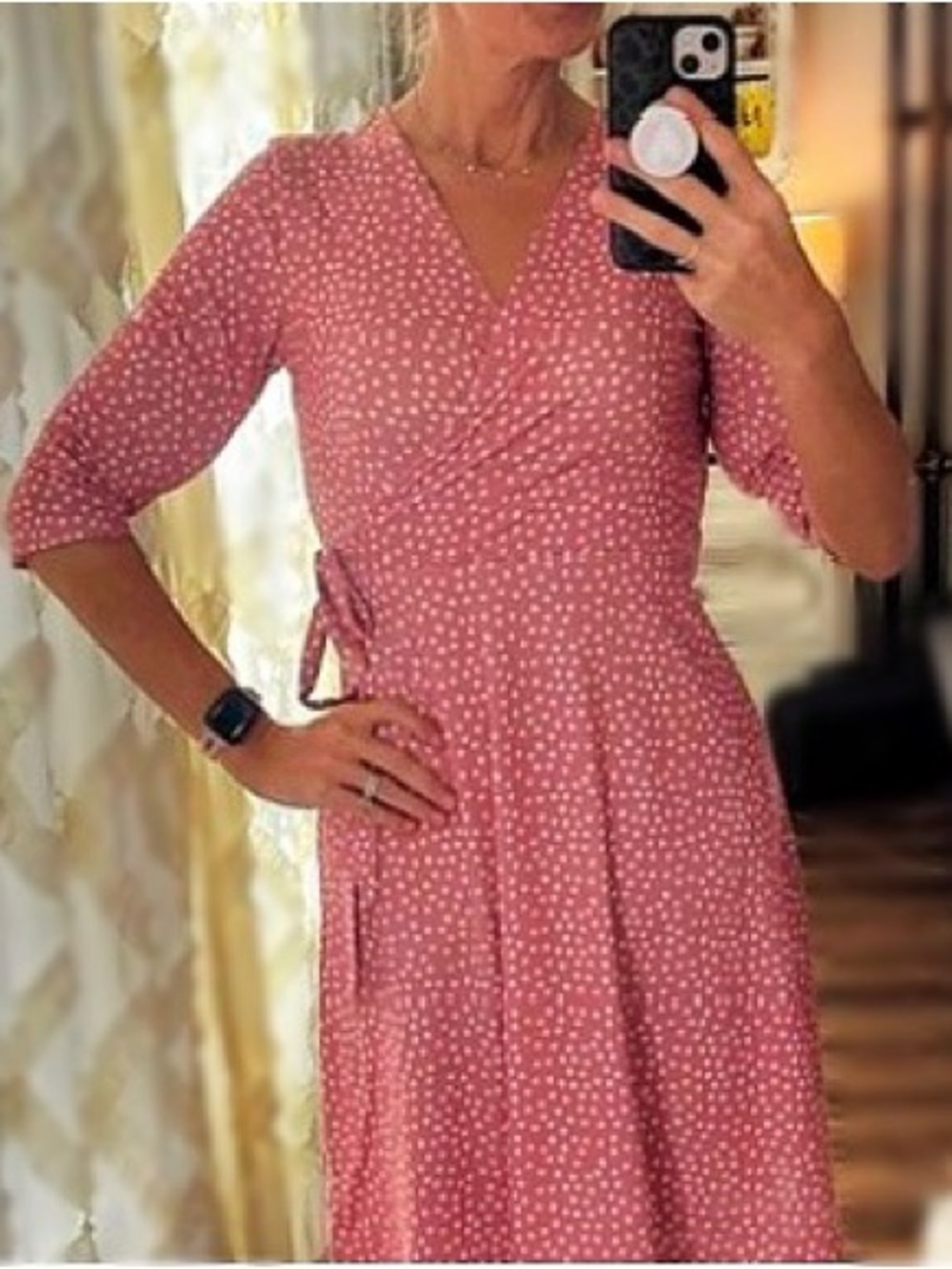 Women's Dusty Rose Polka Dot Wrap Midi Dress